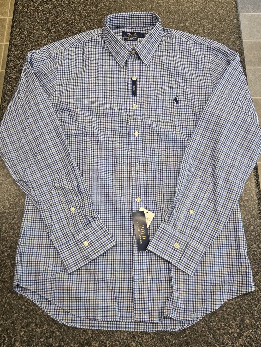 Polo Ralph Lauren Men’s L Slim Fit Blue Check Cotton Stretch Shirt NWT